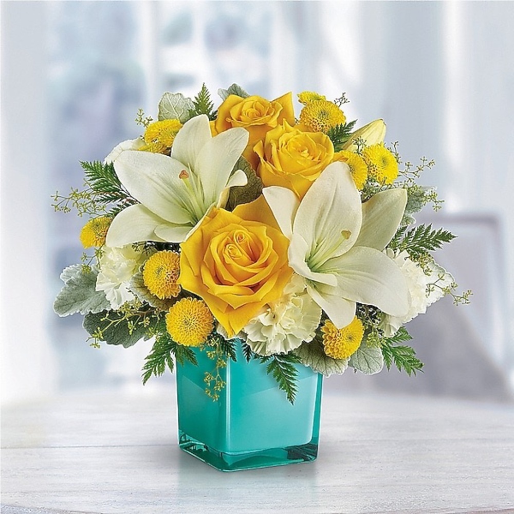 Teleflora Blue Glass Cube Vase